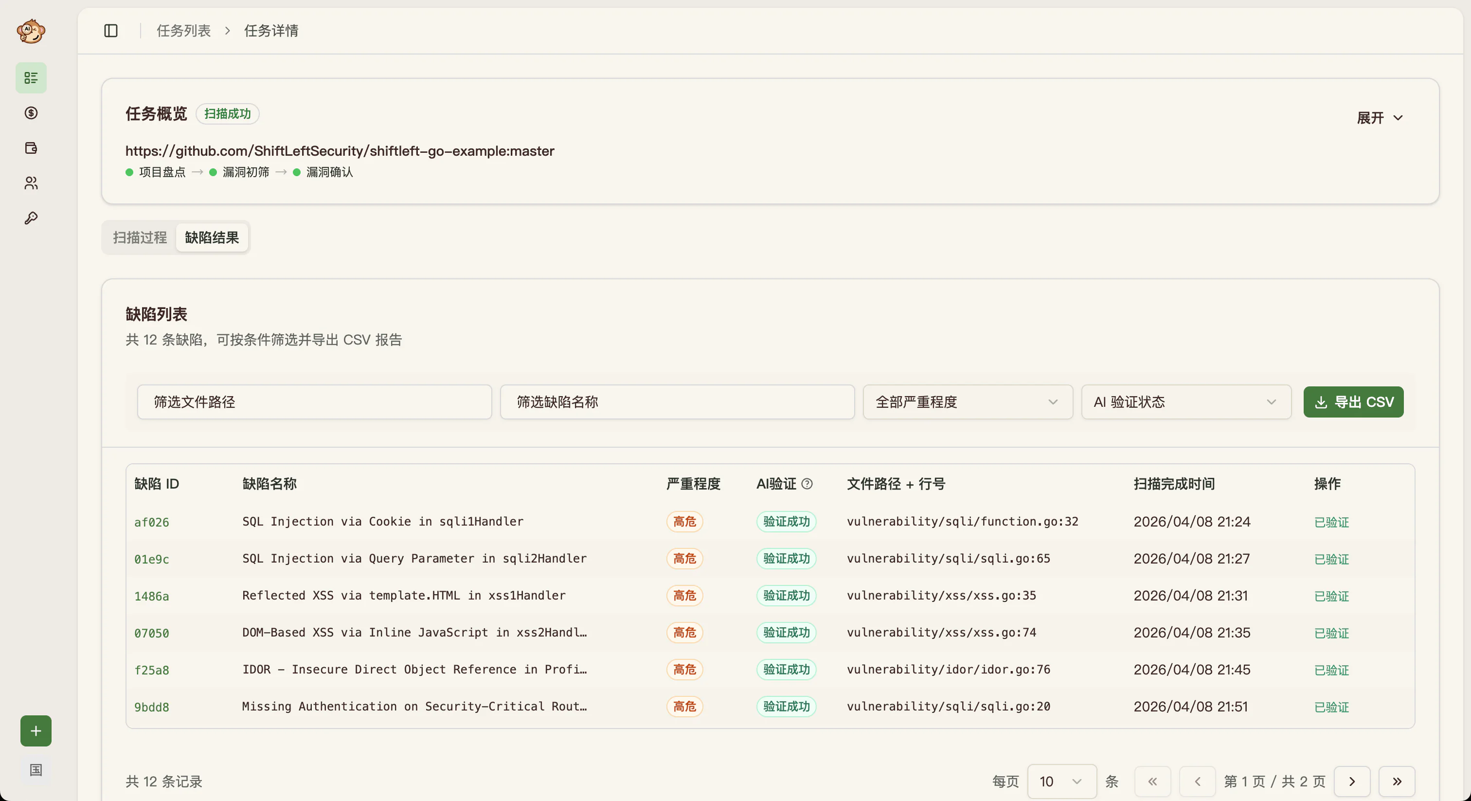 MonkeyScan AI 代码审计漏洞列表